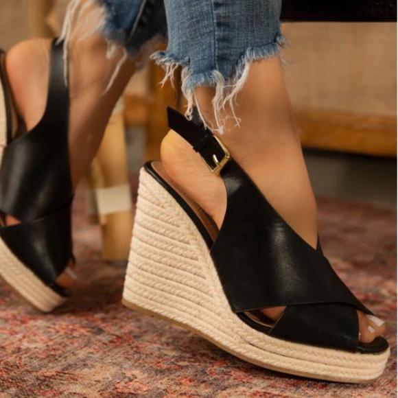 Shoes - Slingback Espadrille Wedges in Black